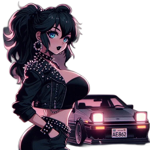 car, vaporwave, anime, pixel art, cyberpunk, neon lights, dark, monochrome transparent PNG cut-out