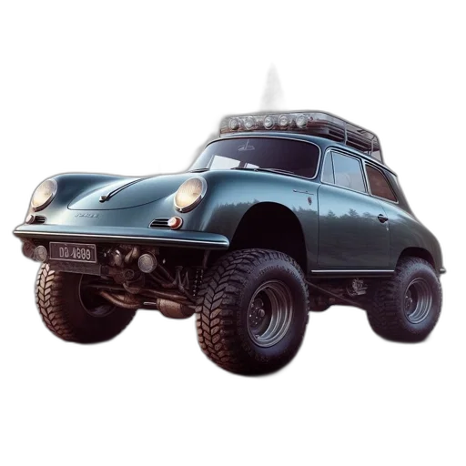 car, robot, concept art, 3d render, photorealistic, vintage, porsche, oversized transparent PNG cut-out