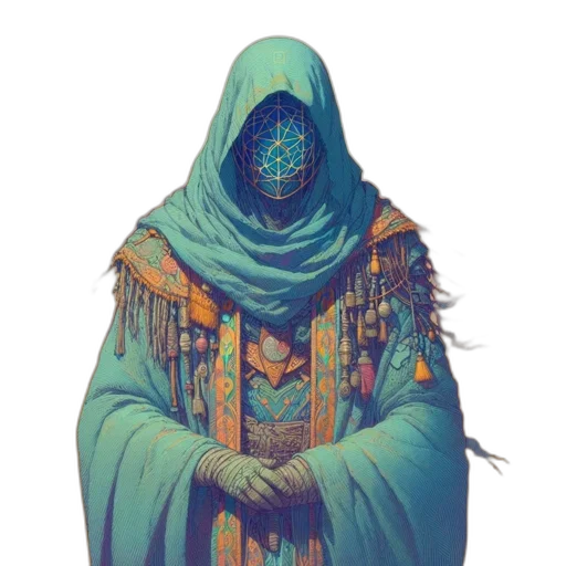 mask, face, staff, jacket, concept art, fantasy art, pixel art, comic book art transparent PNG cut-out