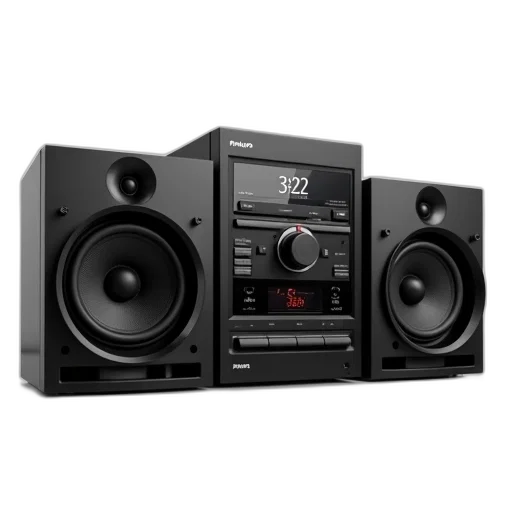 black, home, stereo, system, two, large, speakers, central transparent PNG cut-out
