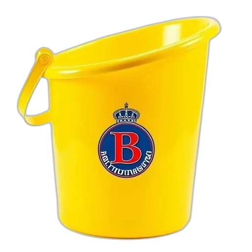 crown, bright, yellow, plastic, bucket, blue, red, logo transparent PNG cut-out