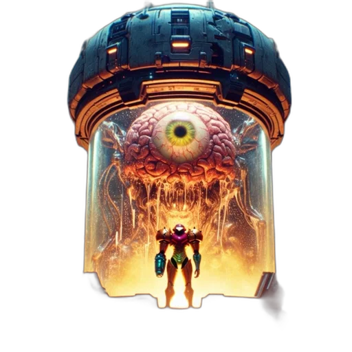 robot, mask, creature, weapon, concept art, comic book art, pixel art, outer space transparent PNG cut-out