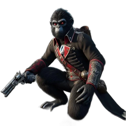 animal, creature, mask, jacket, concept art, 3d render, anthropomorphic, gorilla transparent PNG cut-out