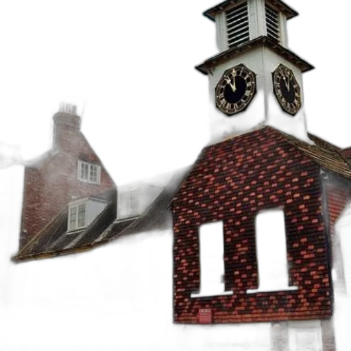 building, 3d render, charming, street, scene, featuring, red-brick, clock transparent PNG cut-out