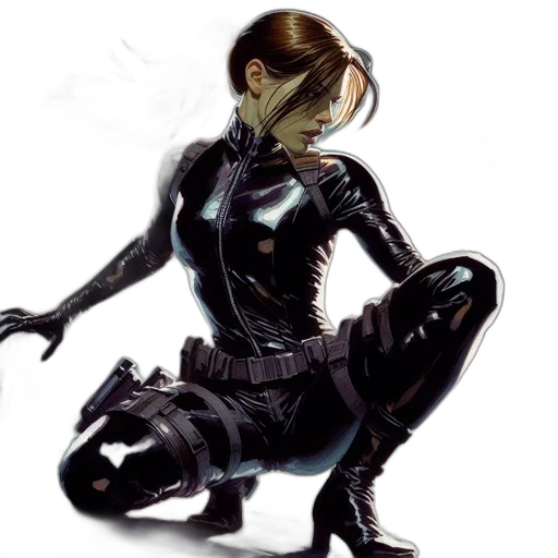robot, concept art, comic book art, cyberpunk, photorealistic, dark, woman, black transparent PNG cut-out