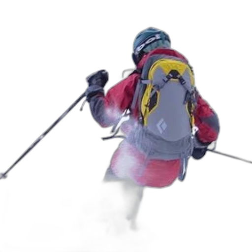 staff, skier, red, jacket, yellow, backpack, navigates, through transparent PNG cut-out