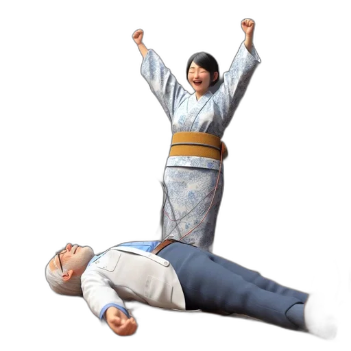 staff, 3d render, concept art, photorealistic, office, setting, woman, kimono transparent PNG cut-out