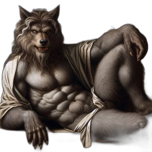 animal, creature, fantasy art, photorealistic, concept art, comic book art, wolf-headed, man transparent PNG cut-out