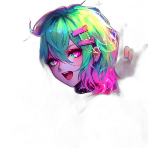 mask, hair, face, creature, anime, vaporwave, pixel art, cyberpunk transparent PNG cut-out
