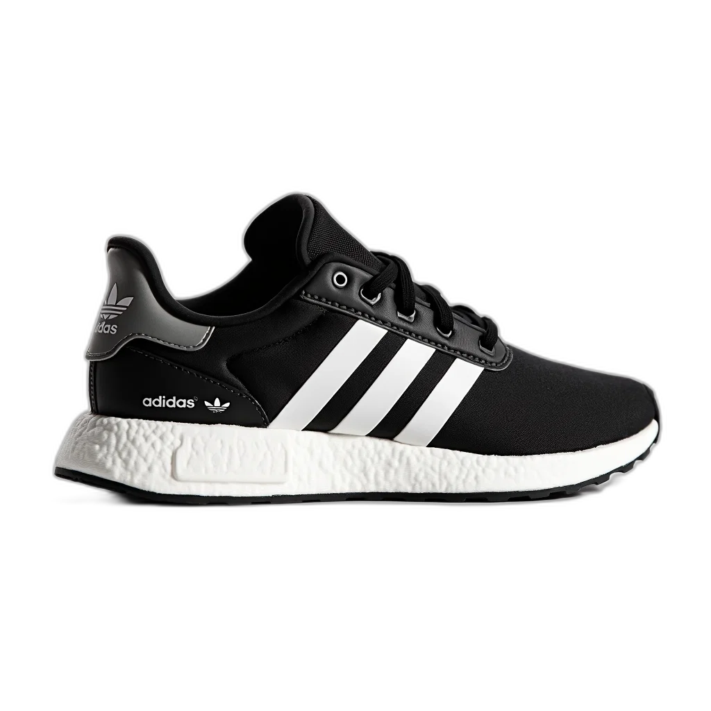 shoes, 3d render, black, white, sneaker, sole, laces, displayed transparent PNG cut-out