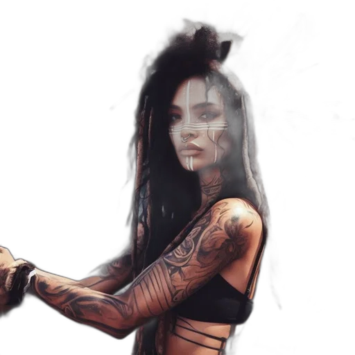 hair, weapon, fantasy art, concept art, photorealistic, comic book art, dark, striking transparent PNG cut-out