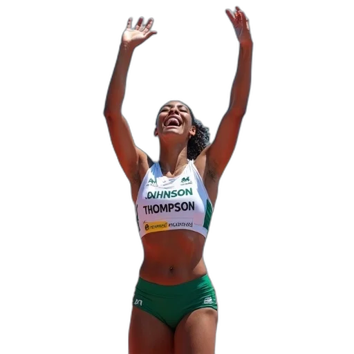 female, athlete, celebrating, her, victory, track, event, wearing transparent PNG cut-out
