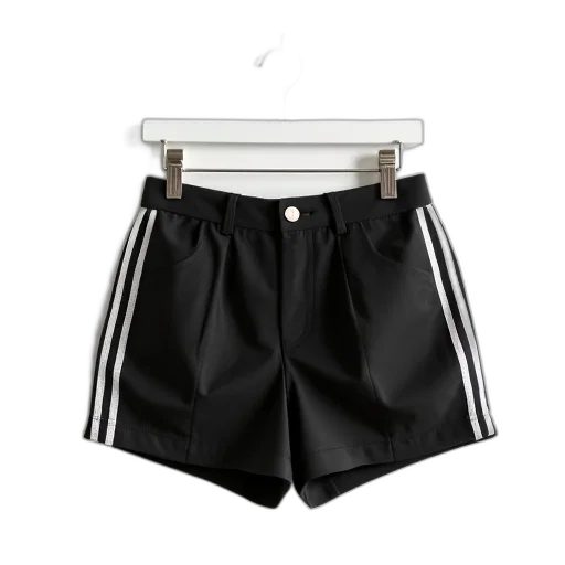 monochrome, pair, black, shorts, white, stripes, button, waistband transparent PNG cut-out