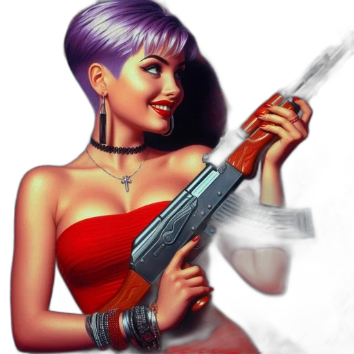 weapon, fantasy art, cyberpunk, pixel art, concept art, woman, vibrant, purple transparent PNG cut-out
