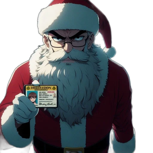 concept art, animated, santa, claus, figure, holding, dribblation, card transparent PNG cut-out