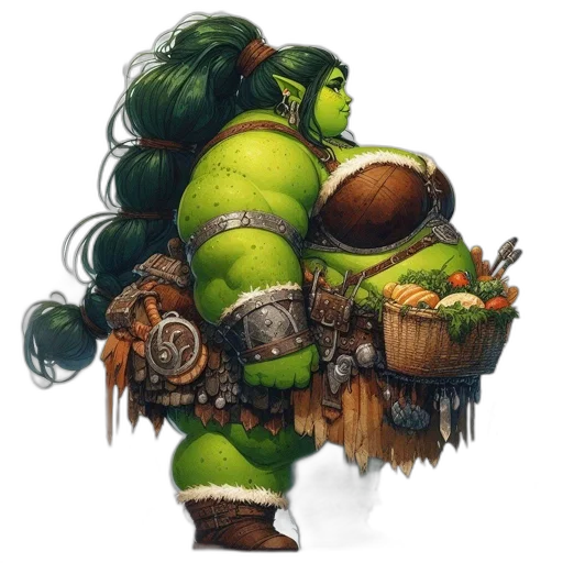 food, concept art, fantasy art, pixel art, comic book art, green, imposing, female transparent PNG cut-out