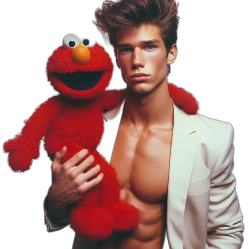 animal, young, man, tousled, hair, holds, plush, toy transparent PNG cut-out