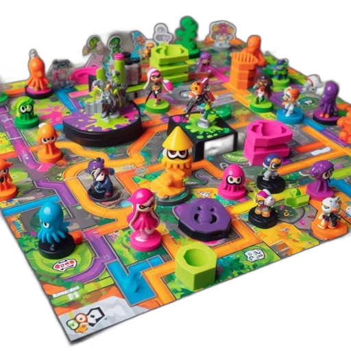 vividly, colored, board, game, setup, occupies, wooden, table transparent PNG cut-out
