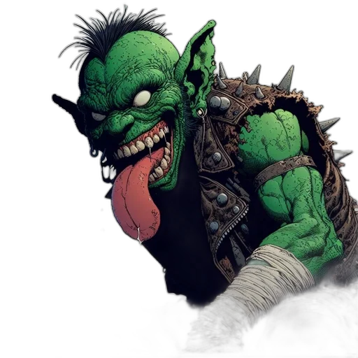 concept art, comic book art, fantasy art, photorealistic, green-skinned, creature, large, white transparent PNG cut-out