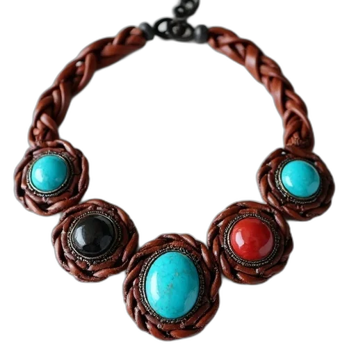 jewelry, crown, red, dark, braided, leather, necklace, turquoise transparent PNG cut-out