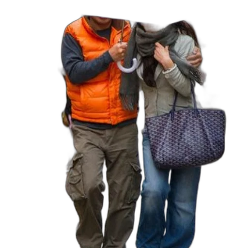 jacket, umbrella, couple, walks, under, rainy, day, man transparent PNG cut-out