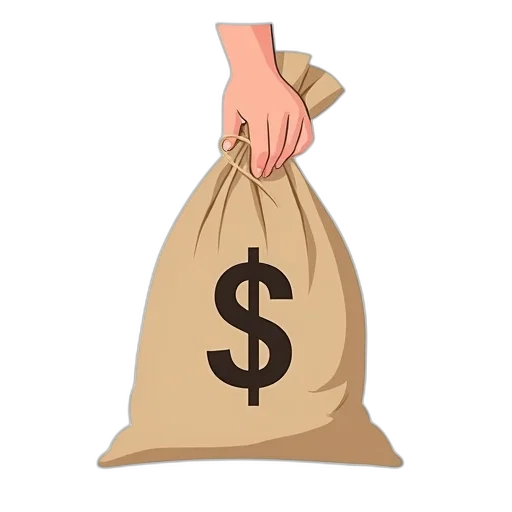 stylized, illustration, hand, holding, burlap, sack, dollar, sign transparent PNG cut-out