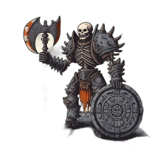 weapon, concept art, fantasy art, 3d render, pixel art, armored, skeletal, warrior transparent PNG cut-out