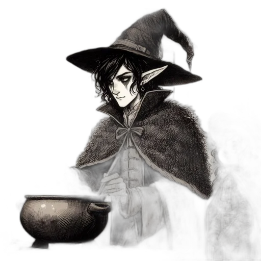 mask, staff, hat, fantasy art, concept art, watercolor, comic book art, fog transparent PNG cut-out