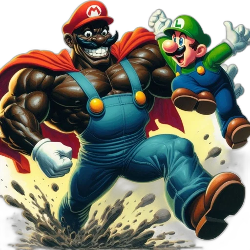 comic book art, concept art, pixel art, fantasy art, mario, luigi, two, iconic transparent PNG cut-out