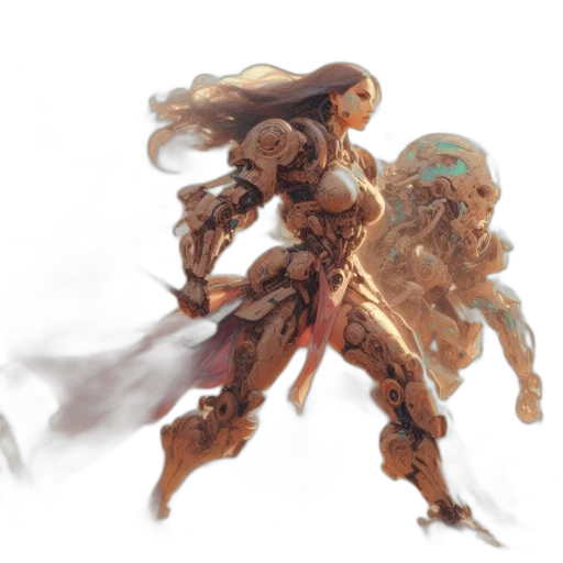 robot, weapon, sword, concept art, fantasy art, watercolor, 3d render, fog transparent PNG cut-out