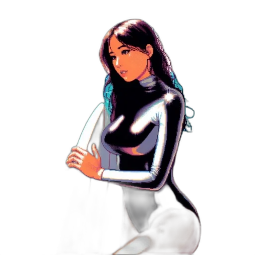 robot, dress, comic book art, concept art, pixel art, cartoon, neon lights, outer space transparent PNG cut-out