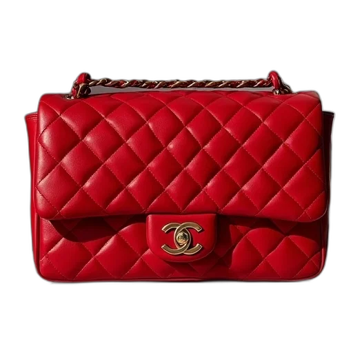 red, chanel, quilted, lambskin, classic, flap, bag transparent PNG cut-out