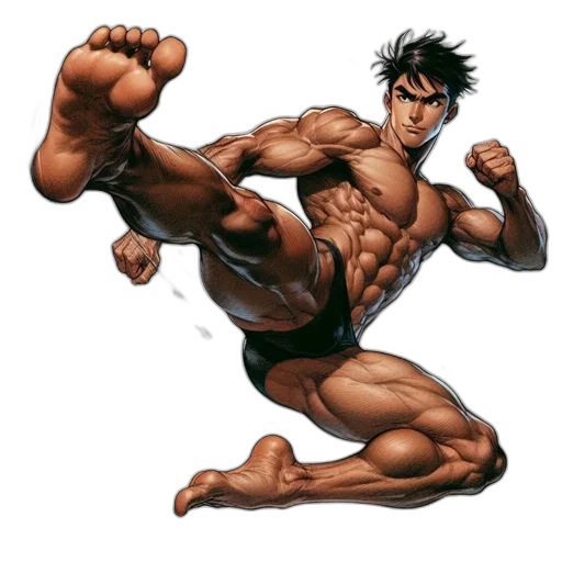 weapon, comic book art, concept art, photorealistic, cartoon, animated, figure, muscular transparent PNG cut-out
