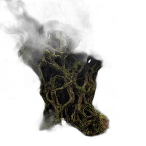 dragon, hair, tree, mask, concept art, fantasy art, photorealistic, 3d render transparent PNG cut-out
