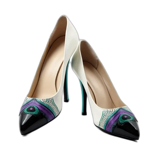 shoes, 3d render, photorealistic, pair, high-heeled, white, upper, black transparent PNG cut-out