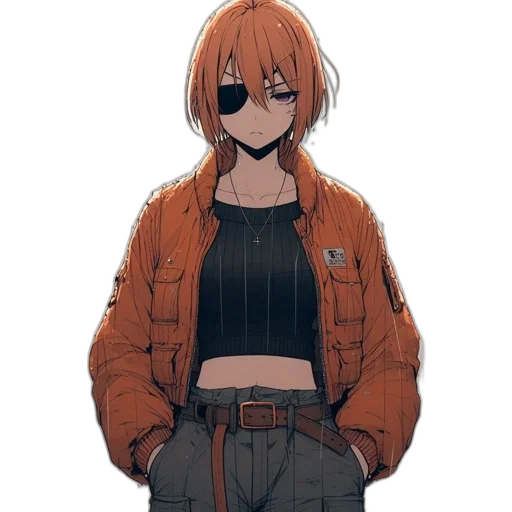 jacket, staff, mask, face, anime, cyberpunk, cartoon, concept art transparent PNG cut-out