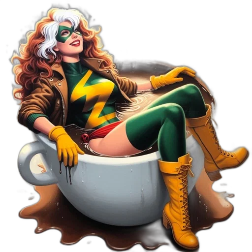comic book art, concept art, cartoon, woman, red-brown, hair, green, yellow transparent PNG cut-out