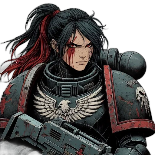 weapon, sword, face, comic book art, fantasy art, concept art, anime, red transparent PNG cut-out