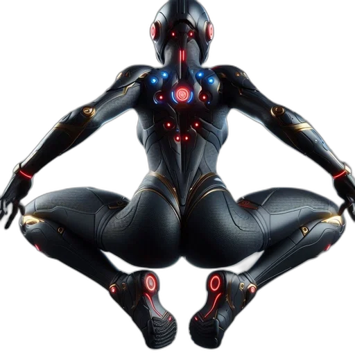 robot, jewelry, concept art, cyberpunk, 3d render, futuristic, humanoid, dark transparent PNG cut-out