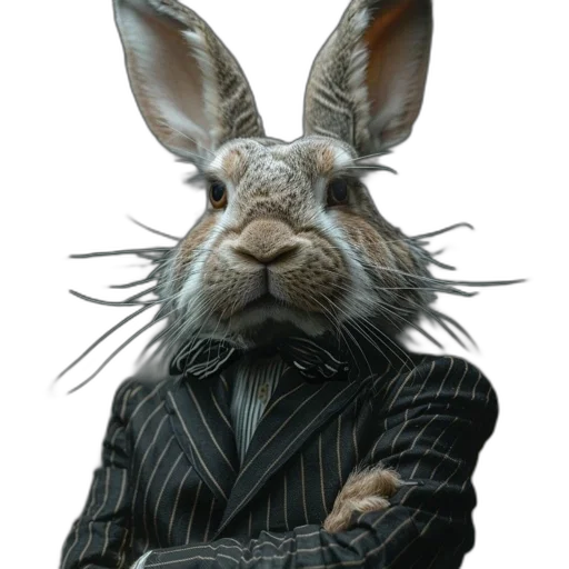 animal, creature, jacket, staff, photorealistic, 3d render, concept art, rabbit transparent PNG cut-out