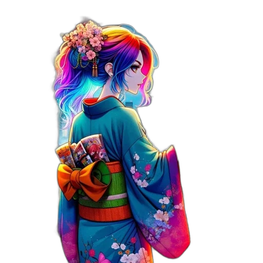 jacket, dress, staff, flower, fantasy art, concept art, pixel art, anime transparent PNG cut-out