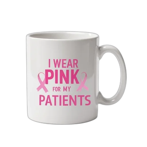 white, coffee, mug, pink, design, reads, wear, patients transparent PNG cut-out