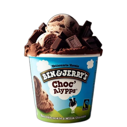 food, photorealistic, 3d render, image, shows, ben, jerry, choc transparent PNG cut-out