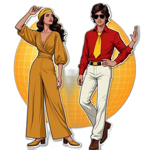 cartoon, concept art, comic book art, sticker, book, titled, 70s, fashion transparent PNG cut-out