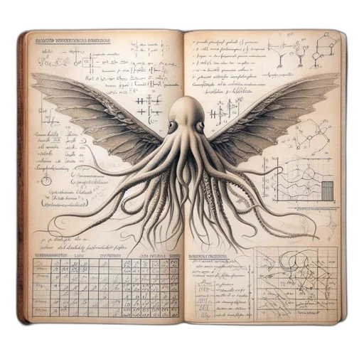 creature, concept art, fantasy art, antique, book, mathematical, symbols, illustration transparent PNG cut-out