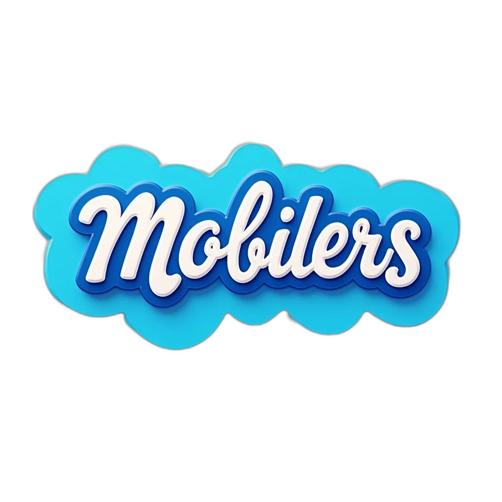 staff, 3d render, stylized, logo, featuring, word, mobilers, cursive transparent PNG cut-out
