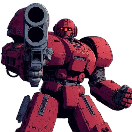 robot, weapon, animal, concept art, pixel art, vaporwave, 3d render, red transparent PNG cut-out