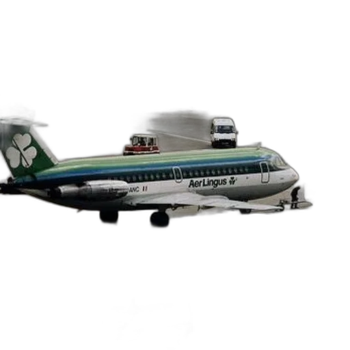 3d render, green, white, aer, lingus, airplane, parked, tarmac transparent PNG cut-out