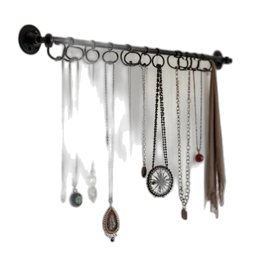 jewelry, staff, black, metal, hanging, necklace, organizer transparent PNG cut-out