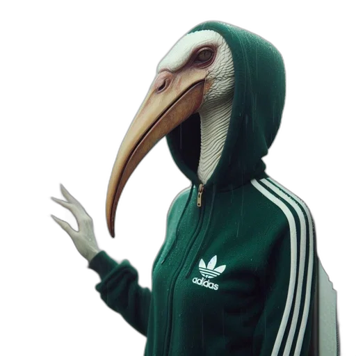 jacket, mask, animal, creature, 3d render, vaporwave, concept art, photorealistic transparent PNG cut-out